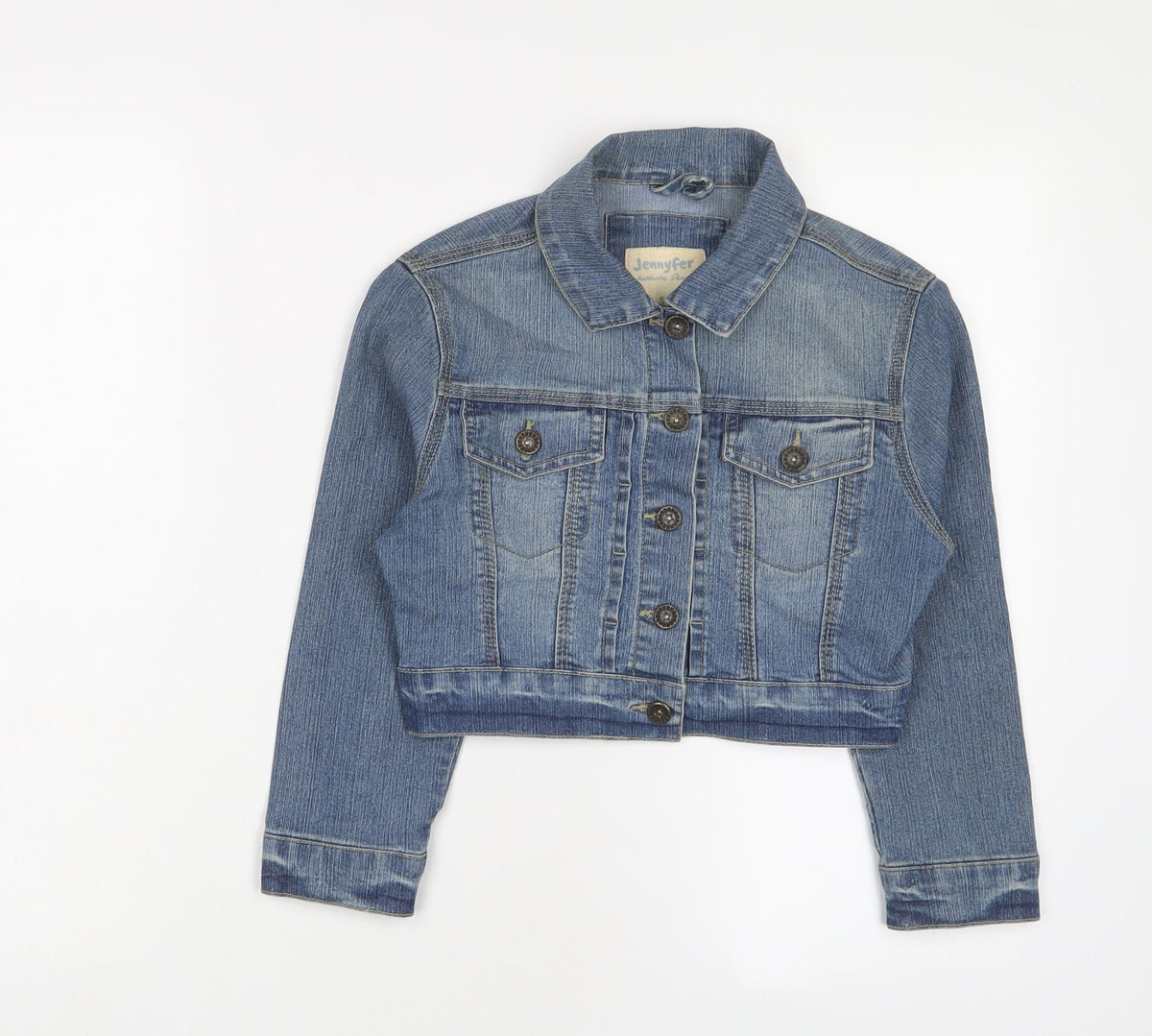 Additional front view of Jennyfer girls’ blue jacket, size 5, years button