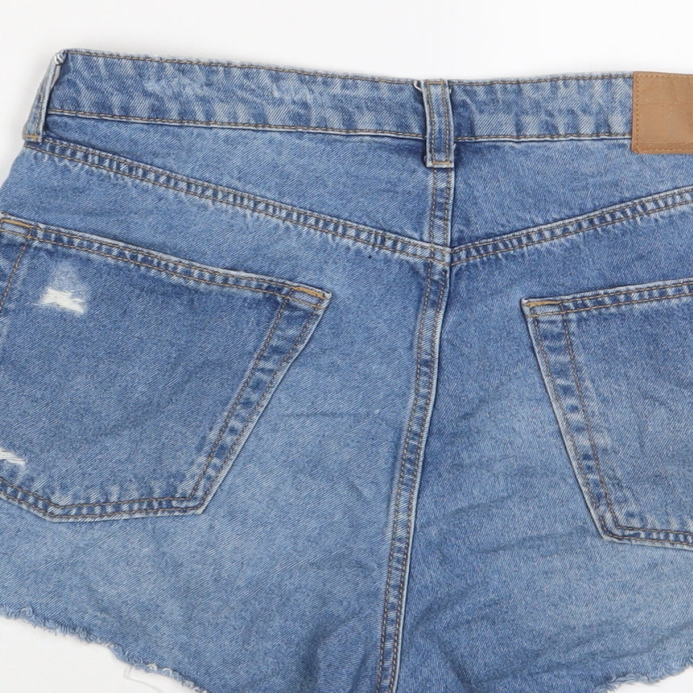 H&M Womens Blue Cotton Basic Shorts Size 30 in Regular Button - Distressed
