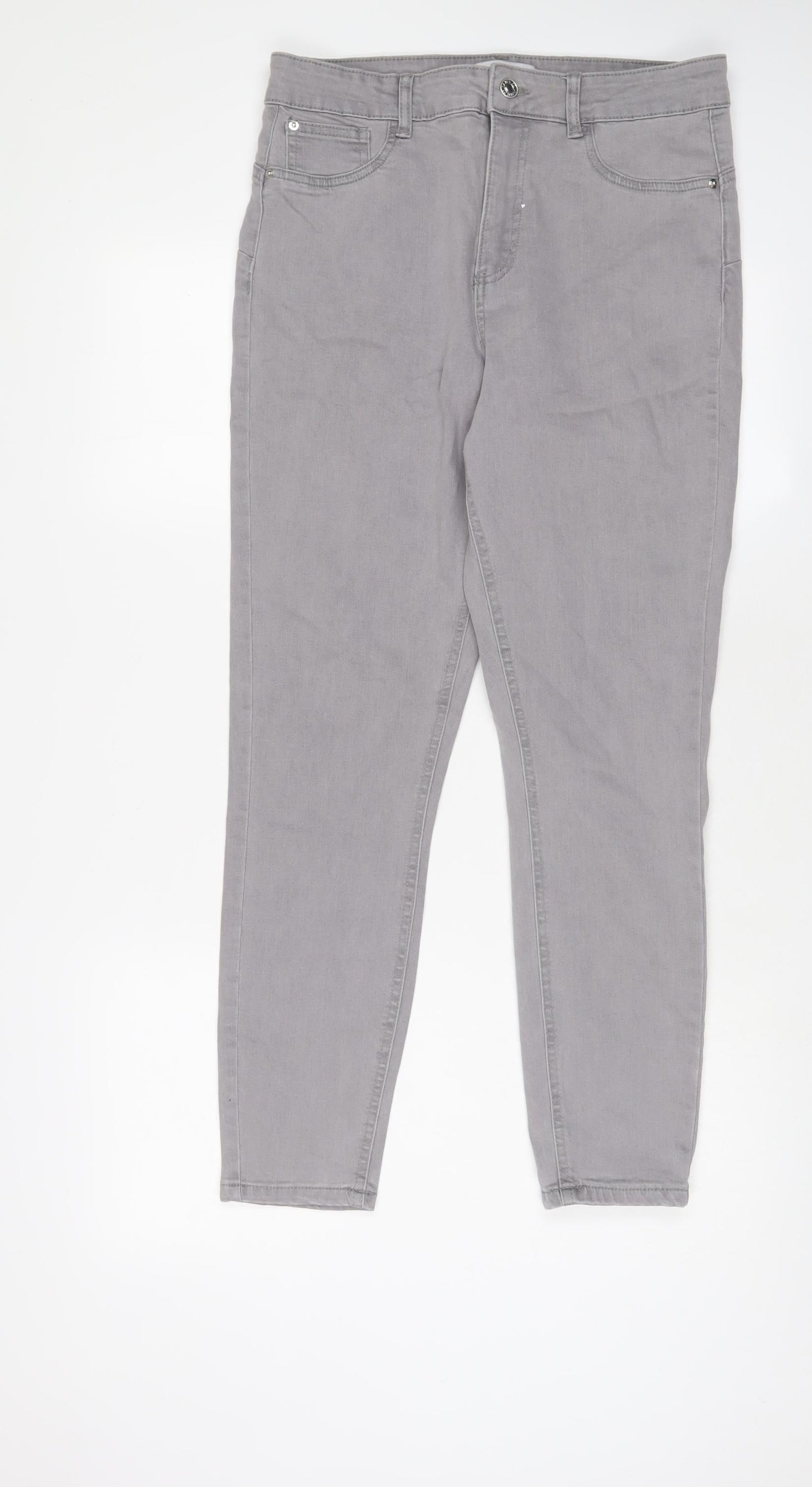 Denim & Co. Womens Grey Cotton Skinny Jeans Size 14 L28 in Regular Zip