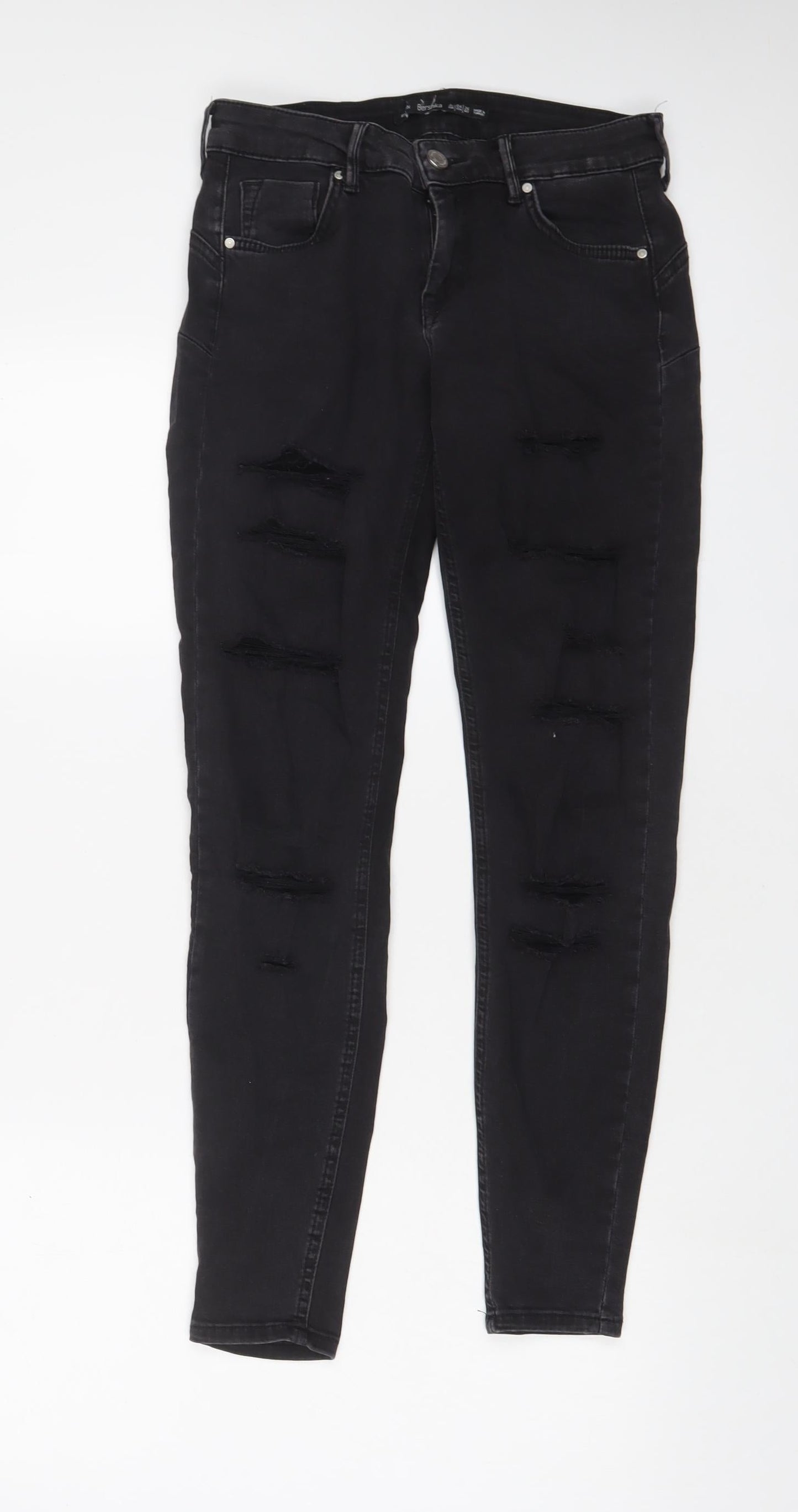 Bershka Womens Black Cotton Skinny Jeans Size 8 L28 in Regular Zip