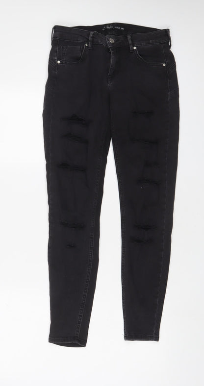 Bershka Womens Black Cotton Skinny Jeans Size 8 L28 in Regular Zip