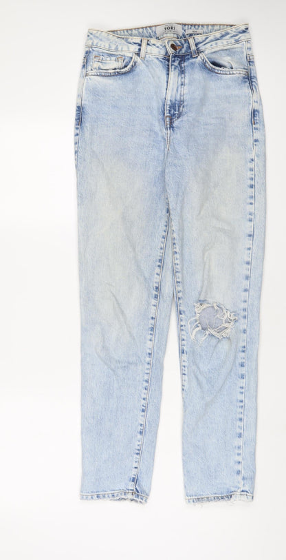 New Look Womens Blue Cotton Mom Jeans Size 8 L29 in Regular Zip