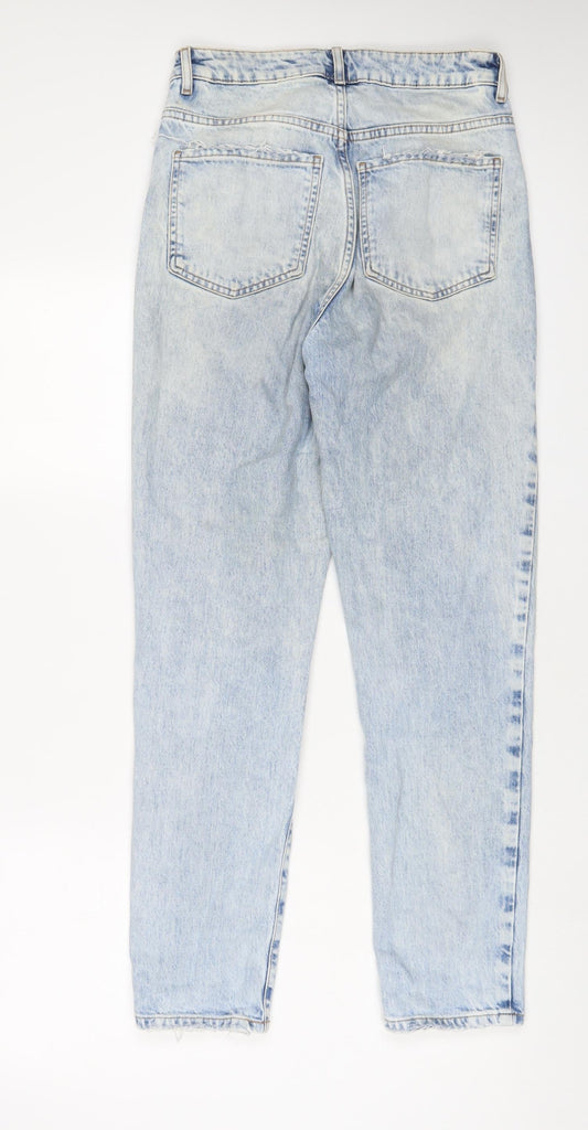New Look Womens Blue Cotton Mom Jeans Size 8 L29 in Regular Zip