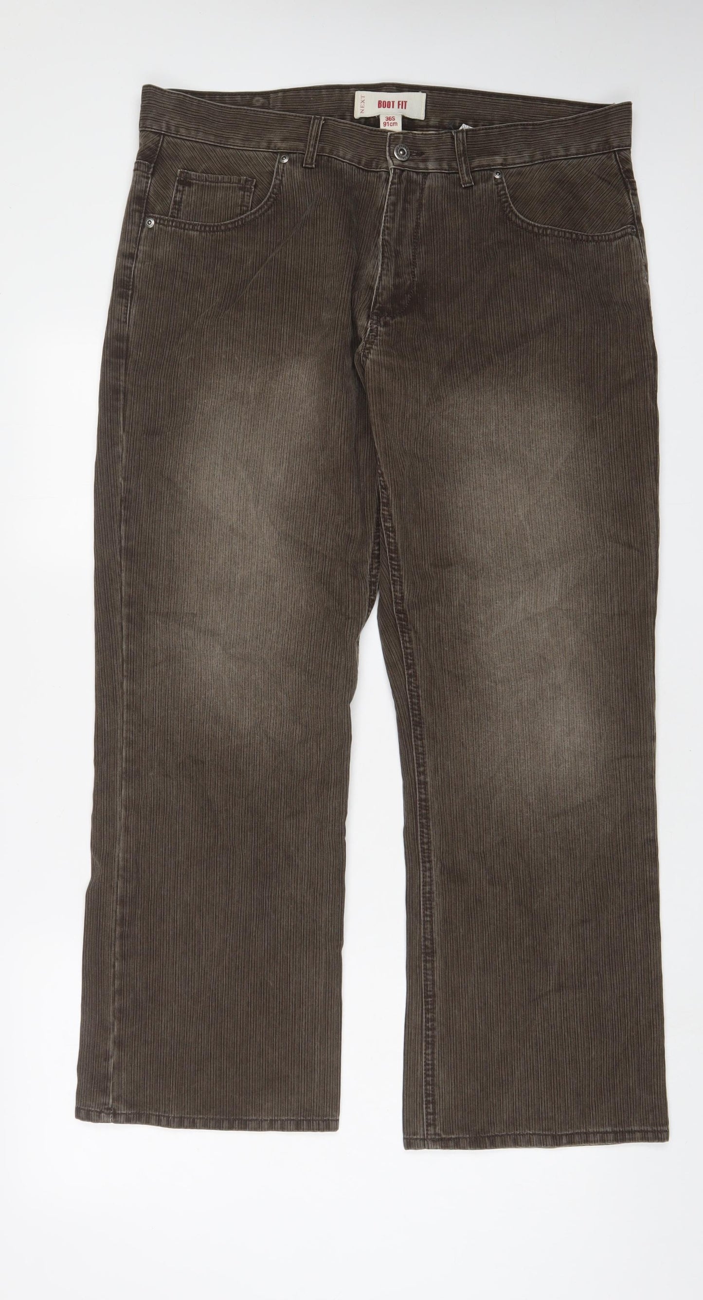 NEXT Mens Brown Cotton Trousers Size 26 in L30 in Regular Zip - Short Leg