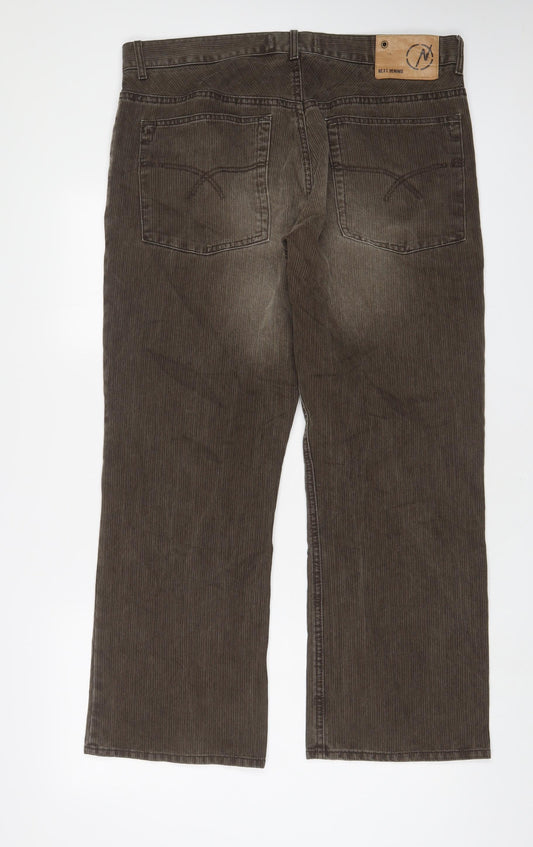 NEXT Mens Brown Cotton Trousers Size 26 in L30 in Regular Zip - Short Leg