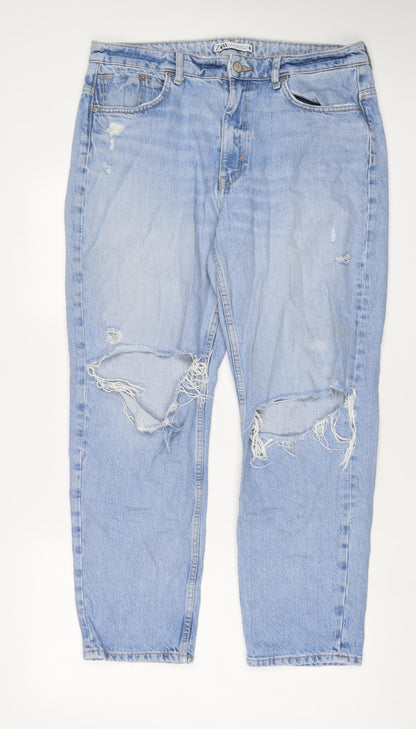 Zara Womens Blue Cotton Straight Jeans Size 14 L30 in Regular Zip