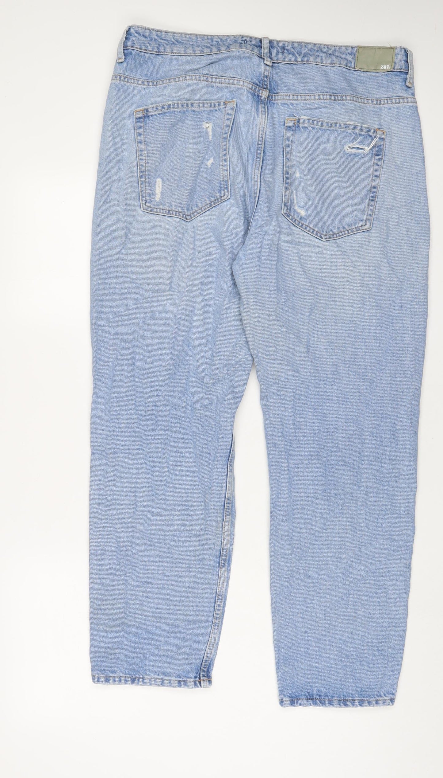 Zara Womens Blue Cotton Straight Jeans Size 14 L30 in Regular Zip
