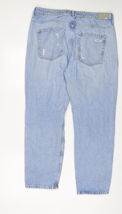 Zara Womens Blue Cotton Straight Jeans Size 14 L30 in Regular Zip