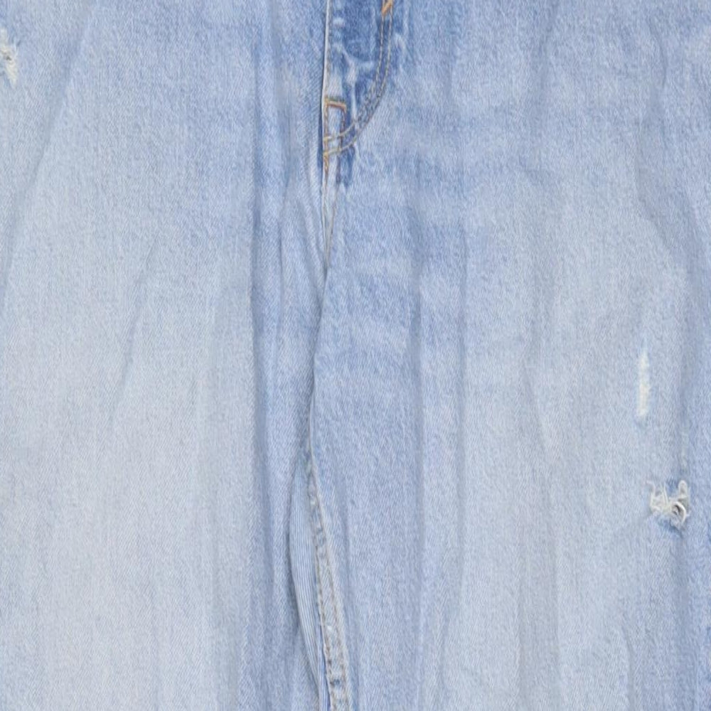 Zara Womens Blue Cotton Straight Jeans Size 14 L30 in Regular Zip