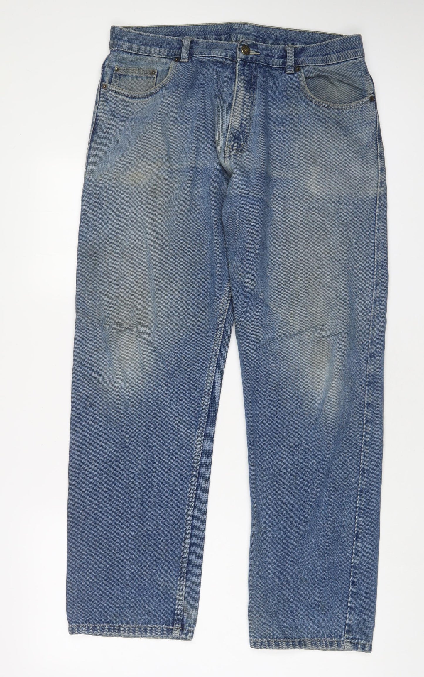 F&F Mens Blue Cotton Straight Jeans Size 34 in L32 in Regular Zip