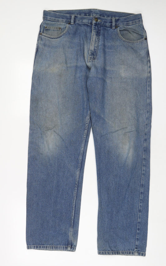 F&F Mens Blue Cotton Straight Jeans Size 34 in L32 in Regular Zip