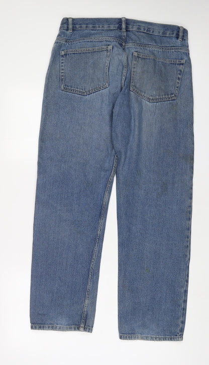 F&F Mens Blue Cotton Straight Jeans Size 34 in L32 in Regular Zip