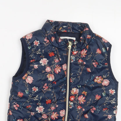 name it Girls Blue Floral Gilet Jacket Size 5 Years Zip