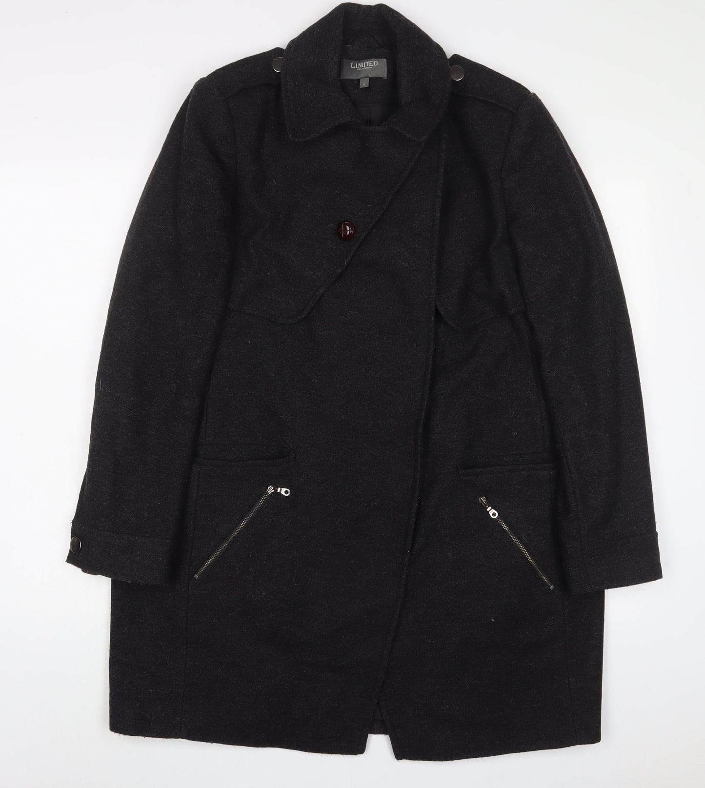 Limited Collection Womens Grey Overcoat Coat Size 14 Button - Zip Pockets