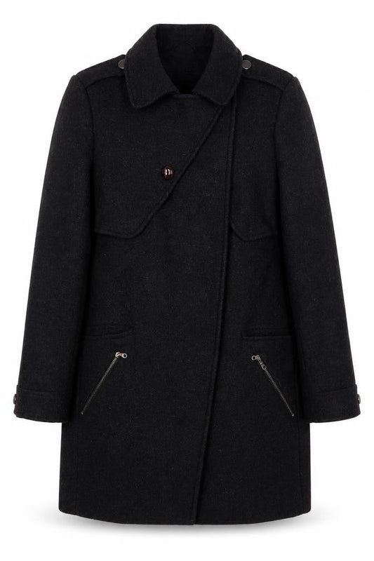 Limited Collection Womens Grey Overcoat Coat Size 14 Button - Zip Pockets