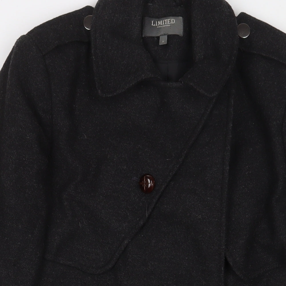 Limited Collection Womens Grey Overcoat Coat Size 14 Button - Zip Pockets