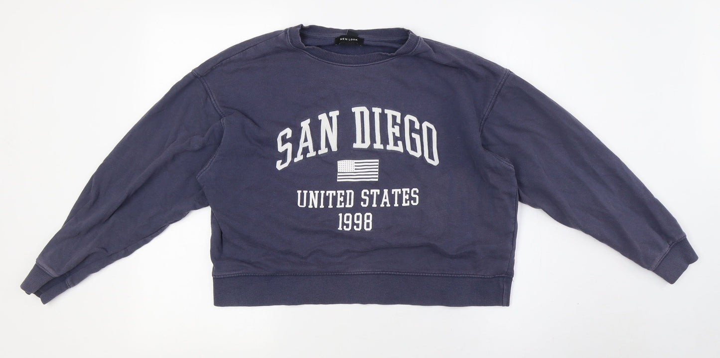 New Look Womens Blue Cotton Pullover Sweatshirt Size S - San Diego