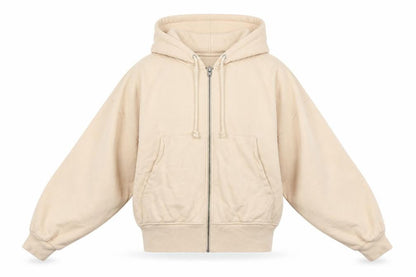 Front view of ASOS women’s beige polyester full zip hoodie, size UK 10, zip