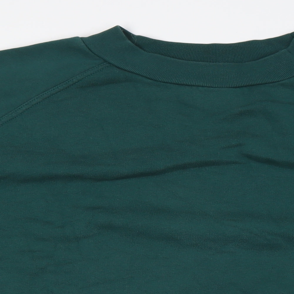 Close-up detail of KIN women’s green cotton pullover sweatshirt, size M