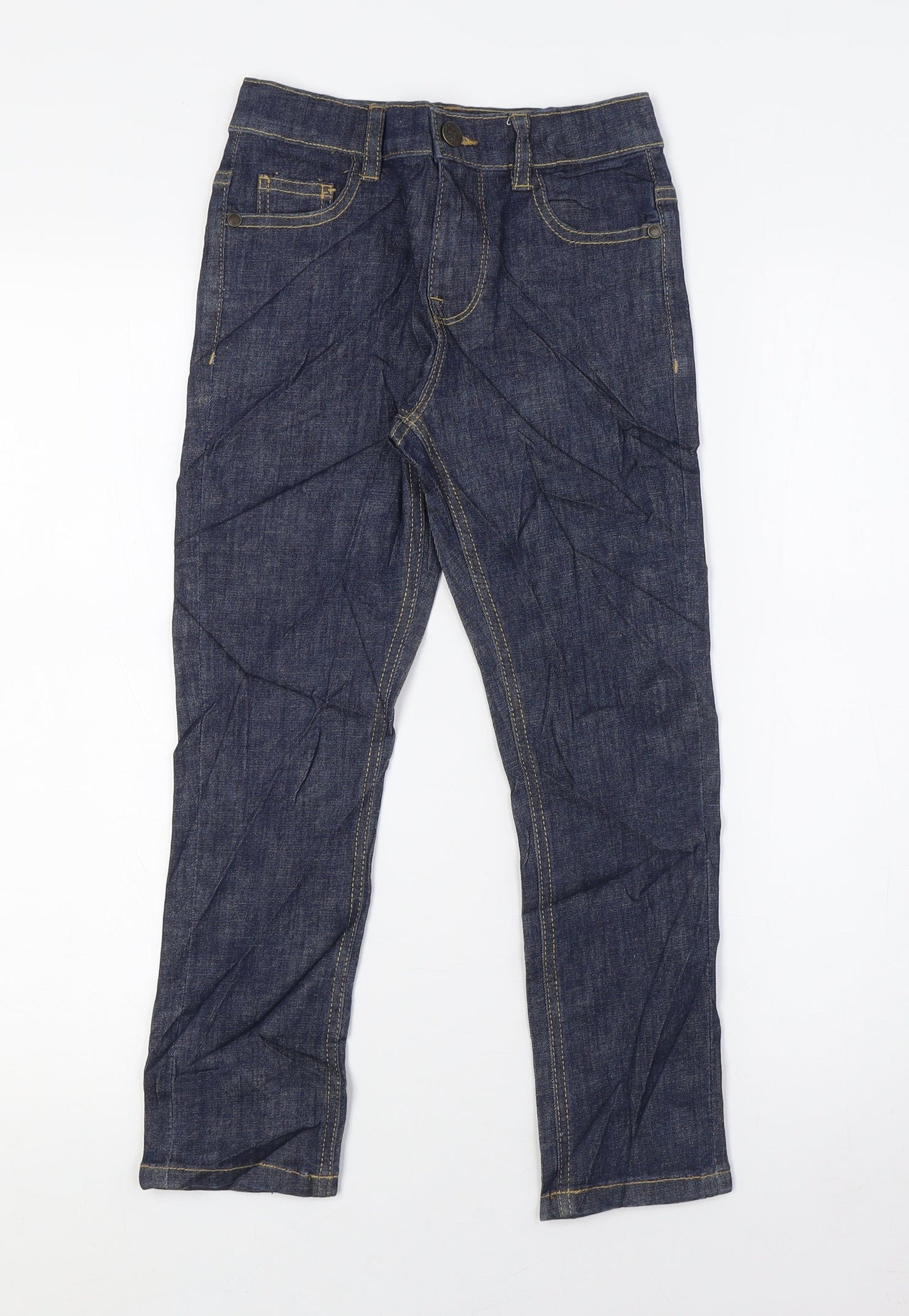 Marks and Spencer Girls Blue Cotton Straight Jeans Size 5-6 Years L22 in Regular Zip