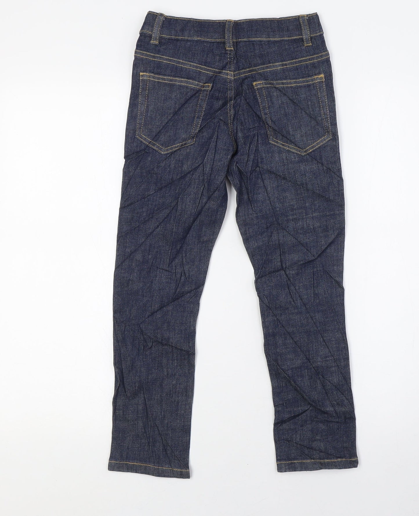 Marks and Spencer Girls Blue Cotton Straight Jeans Size 5-6 Years L22 in Regular Zip