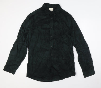 Marks & Spencer Mens Green Cotton Button-Up Size M Collared Button