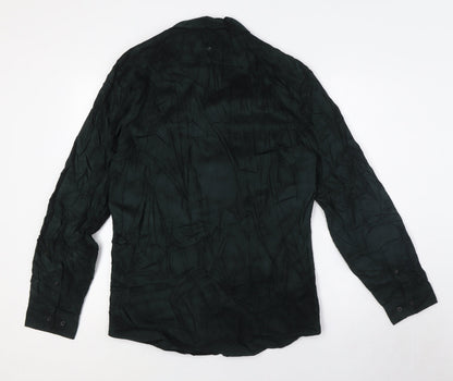 Marks & Spencer Mens Green Cotton Button-Up Size M Collared Button