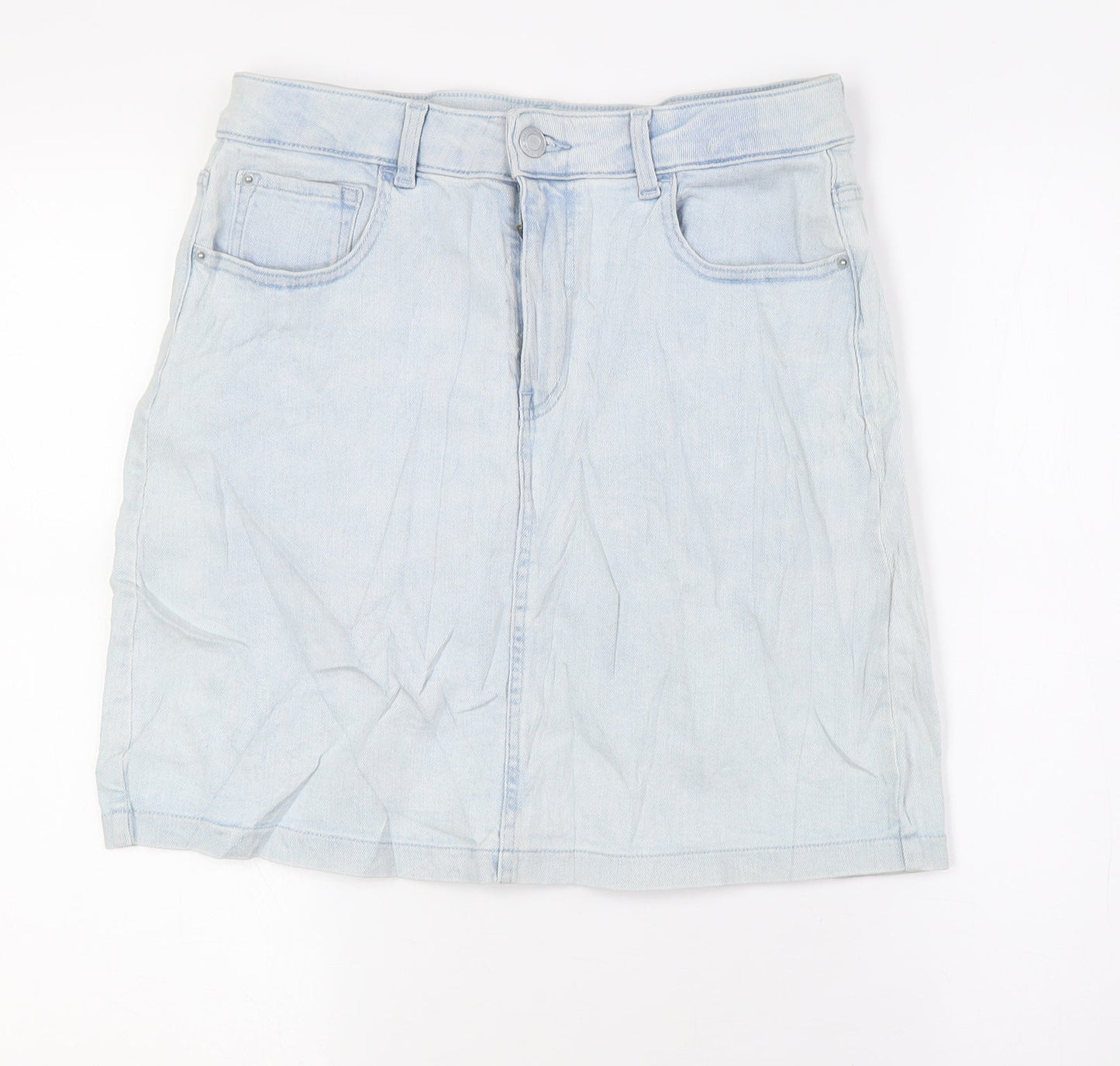 Marks and Spencer Womens Blue Cotton A-Line Skirt Size 10 Zip