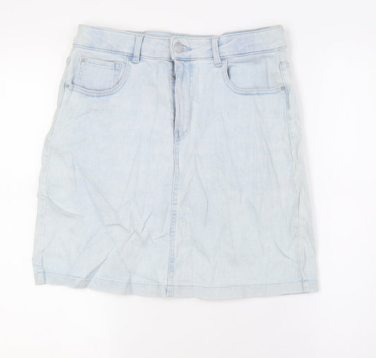 Marks and Spencer Womens Blue Cotton A-Line Skirt Size 10 Zip