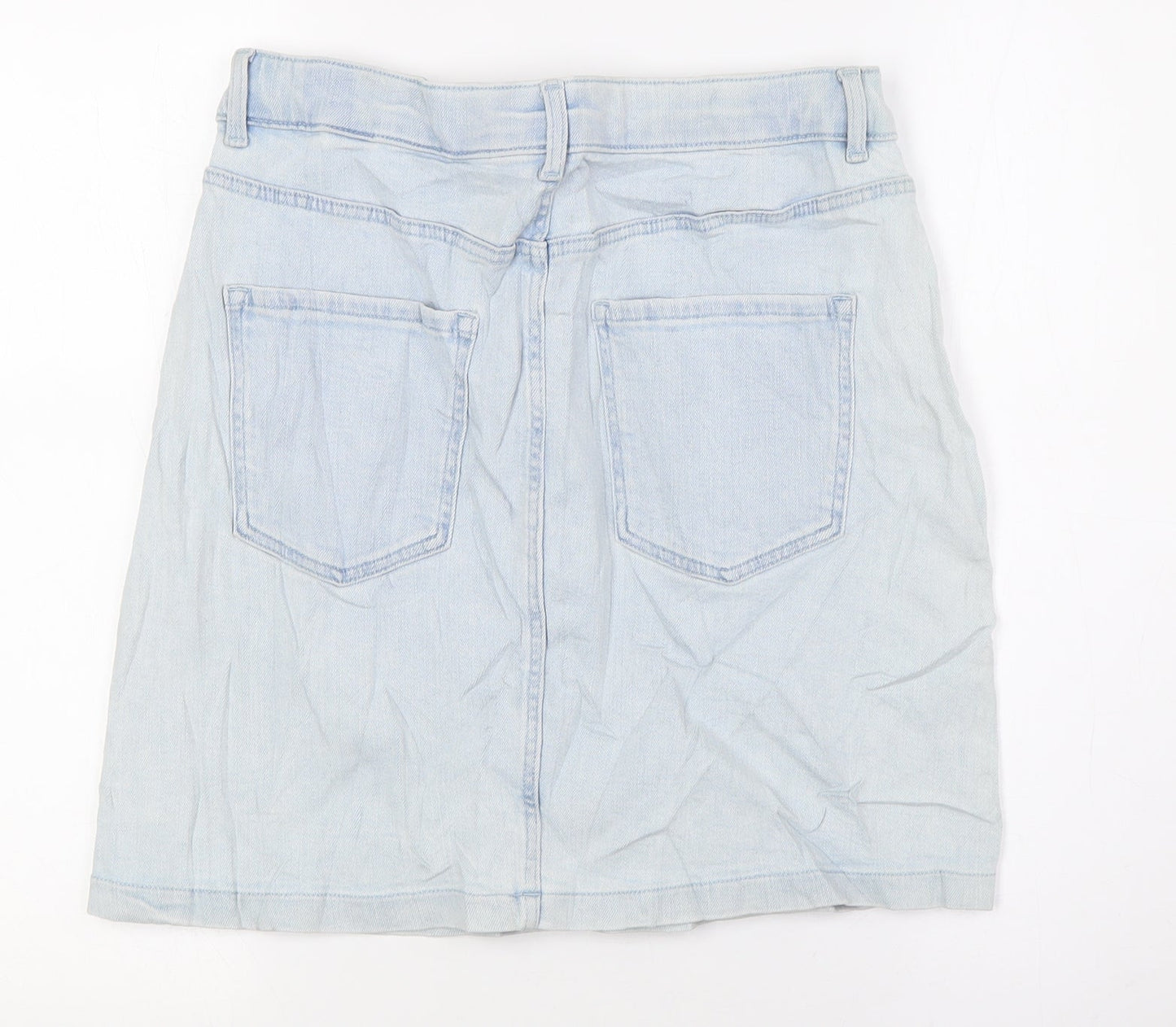 Marks and Spencer Womens Blue Cotton A-Line Skirt Size 10 Zip