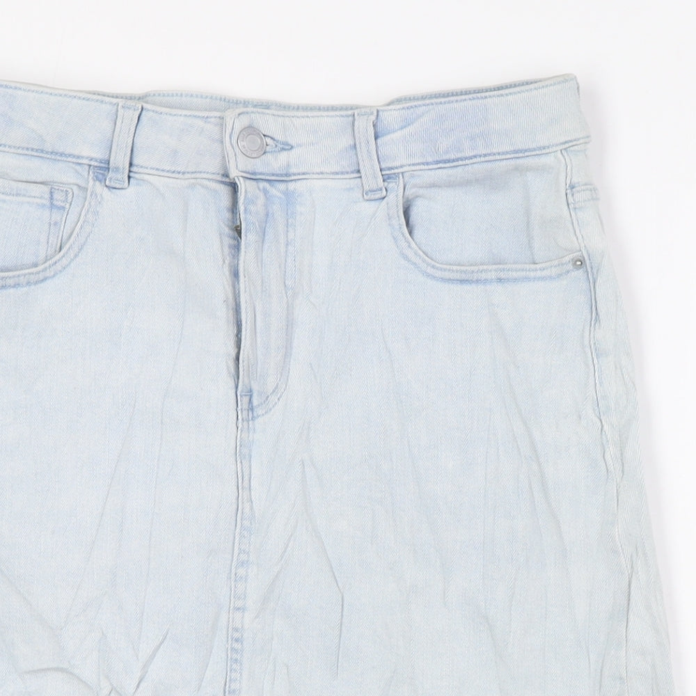 Marks and Spencer Womens Blue Cotton A-Line Skirt Size 10 Zip