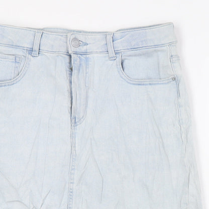 Marks and Spencer Womens Blue Cotton A-Line Skirt Size 10 Zip