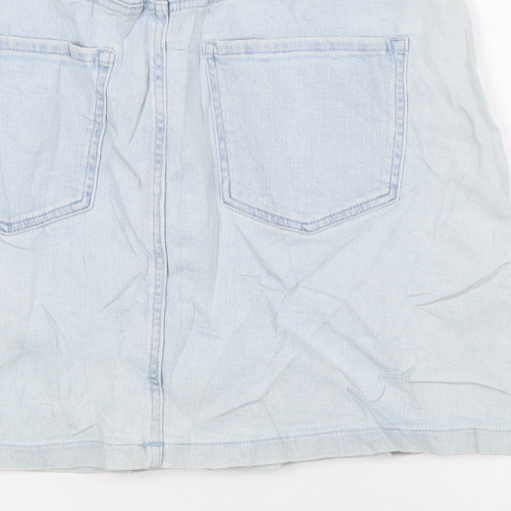 Marks and Spencer Womens Blue Cotton A-Line Skirt Size 10 Zip