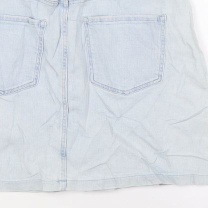 Marks and Spencer Womens Blue Cotton A-Line Skirt Size 10 Zip