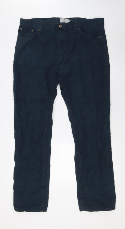 Marks and Spencer Mens Blue Cotton Straight Jeans Size 38 in L33 in Regular Zip