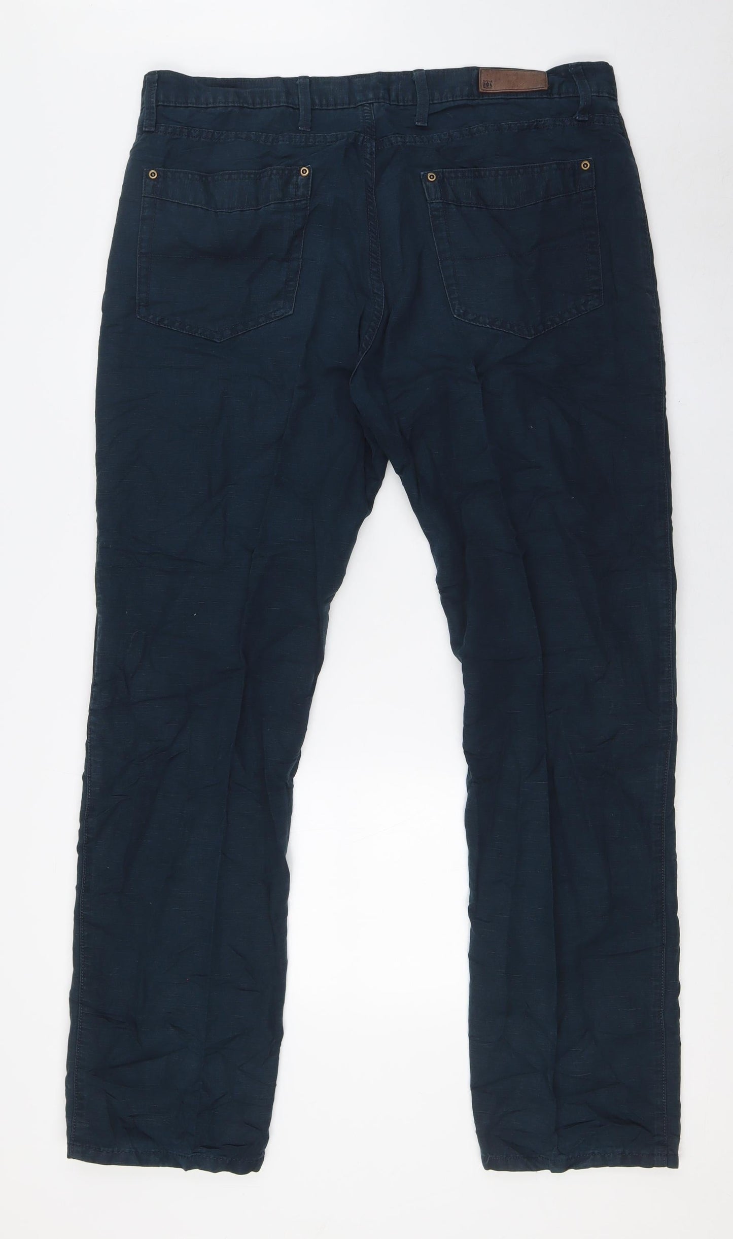 Marks and Spencer Mens Blue Cotton Straight Jeans Size 38 in L33 in Regular Zip