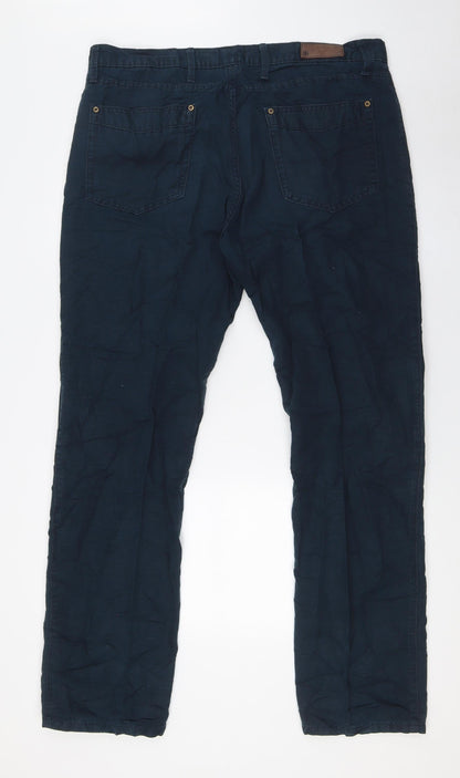 Marks and Spencer Mens Blue Cotton Straight Jeans Size 38 in L33 in Regular Zip