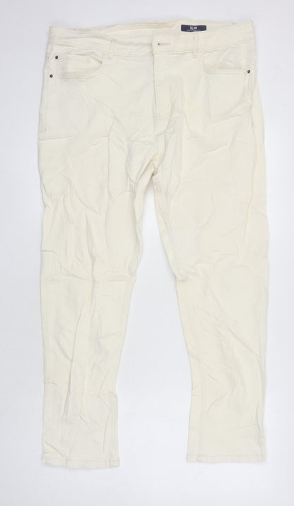 M&S Womens Ivory Cotton Straight Jeans Size 18 L27 in Regular
