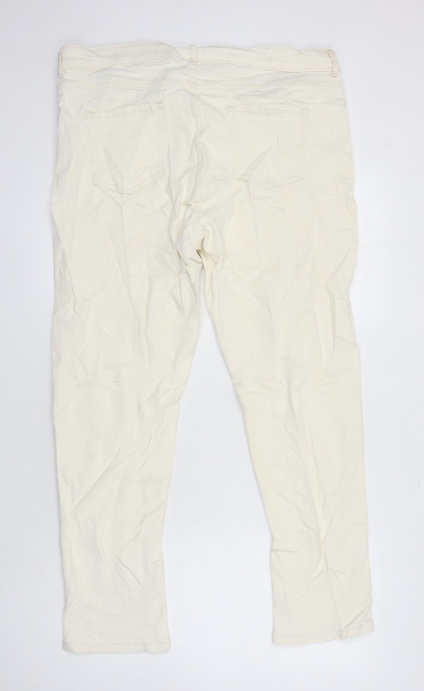 M&S Womens Ivory Cotton Straight Jeans Size 18 L27 in Regular