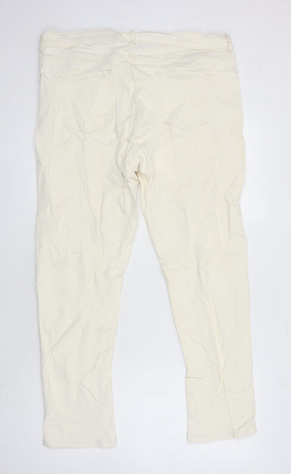M&S Womens Ivory Cotton Straight Jeans Size 18 L27 in Regular