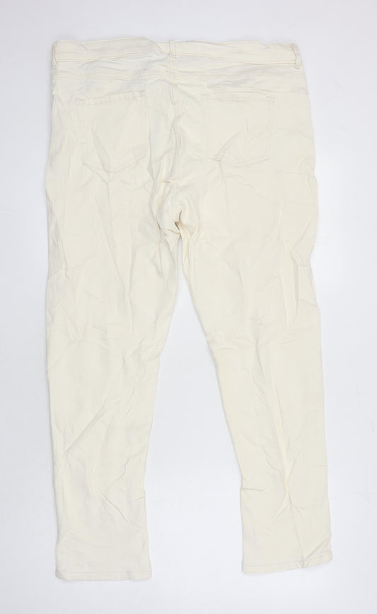 M&S Womens Ivory Cotton Straight Jeans Size 18 L27 in Regular