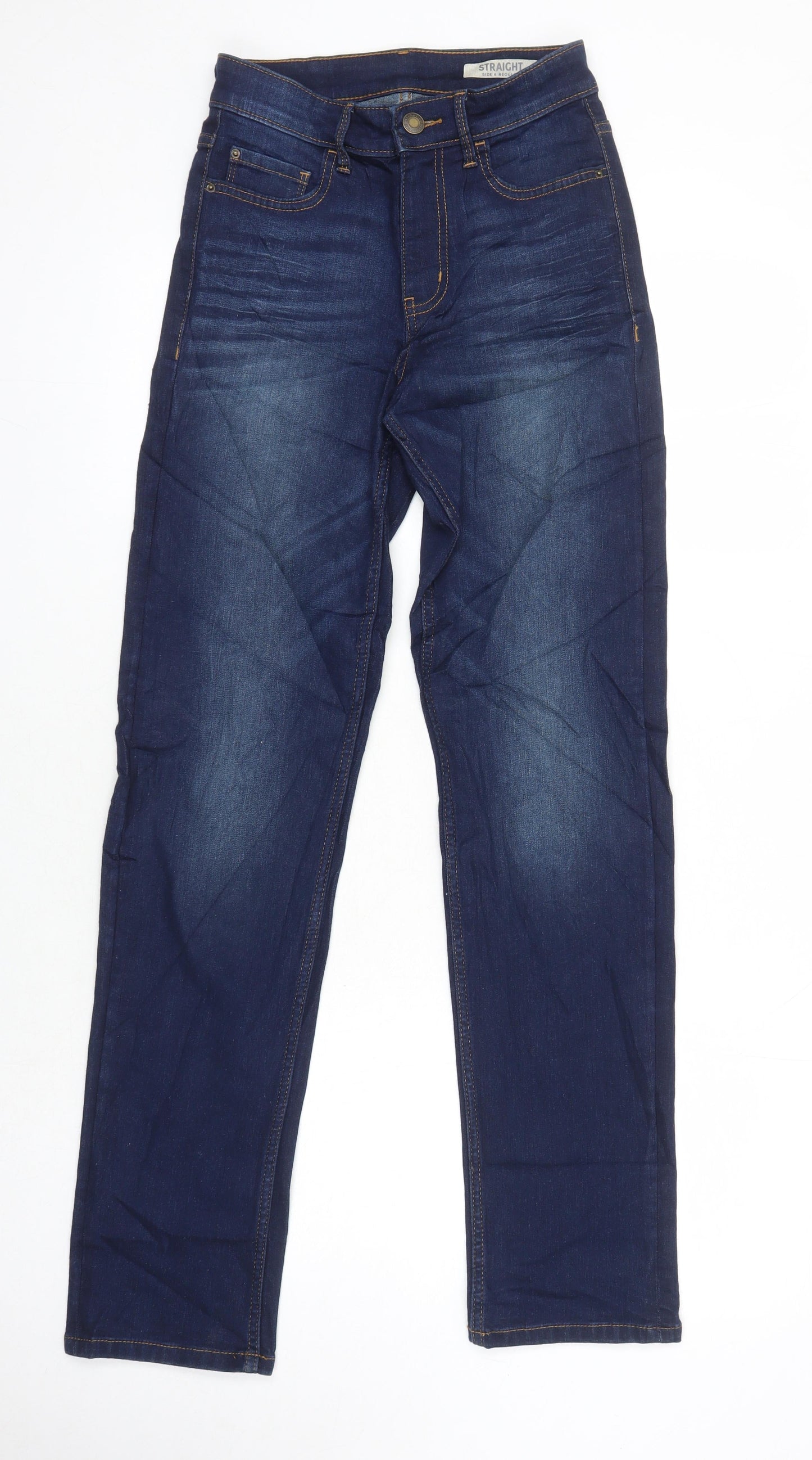 M&S Womens Blue Cotton Straight Jeans Size 6 L30 in Regular