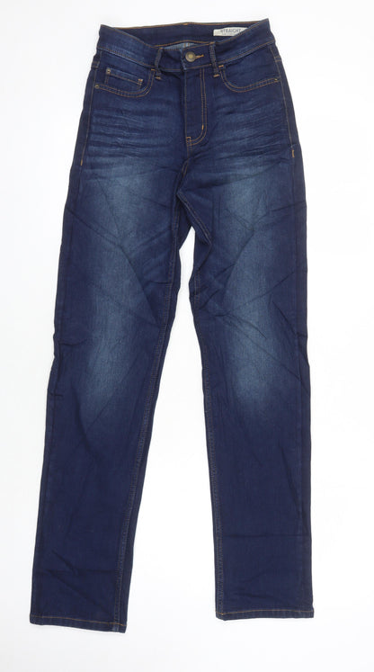 M&S Womens Blue Cotton Straight Jeans Size 6 L30 in Regular