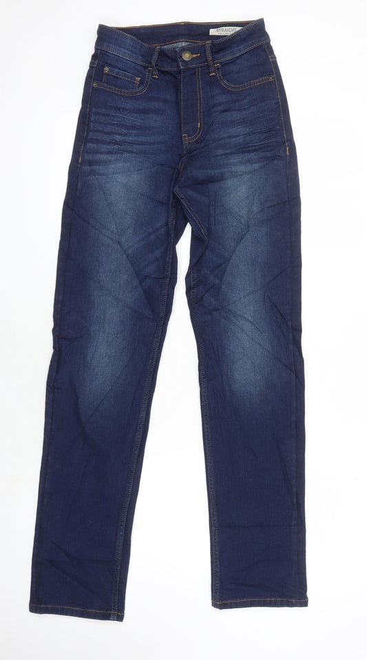 M&S Womens Blue Cotton Straight Jeans Size 6 L30 in Regular