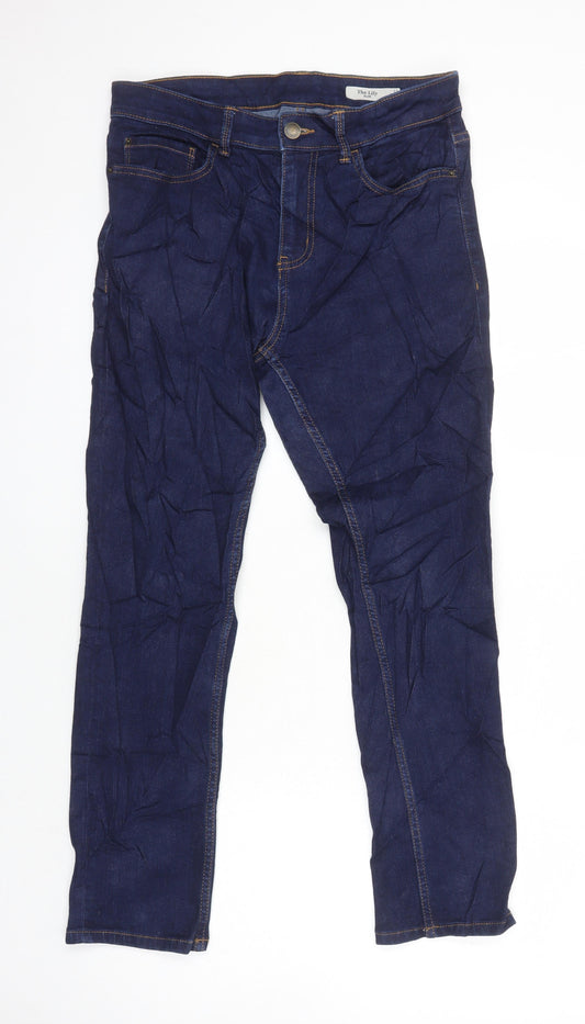 M&S Womens Blue Cotton Tapered Jeans Size 12 L26 in Regular