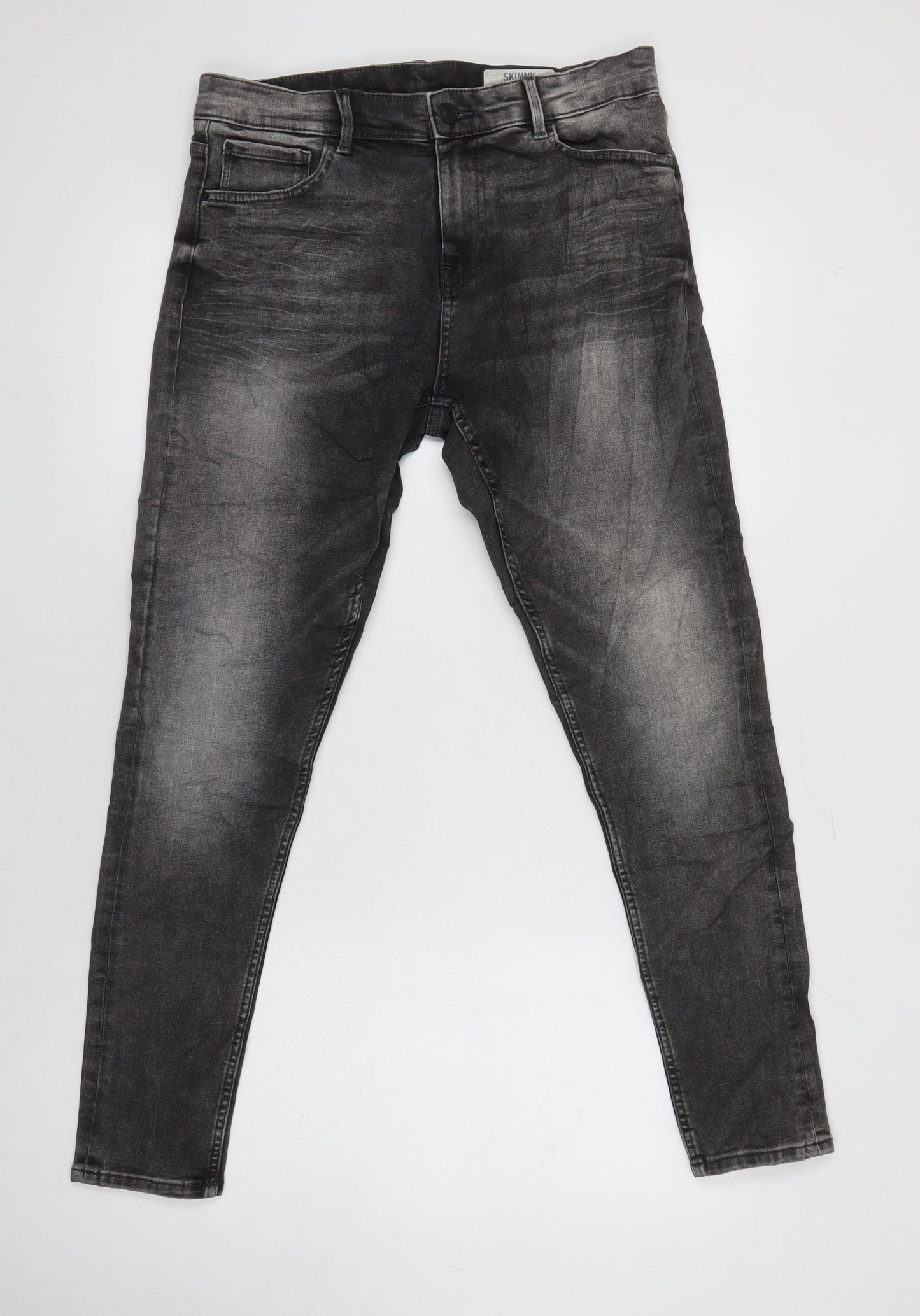 M&S Womens Grey Cotton Skinny Jeans Size 12 L27 in Regular