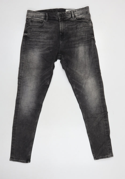 M&S Womens Grey Cotton Skinny Jeans Size 12 L27 in Regular