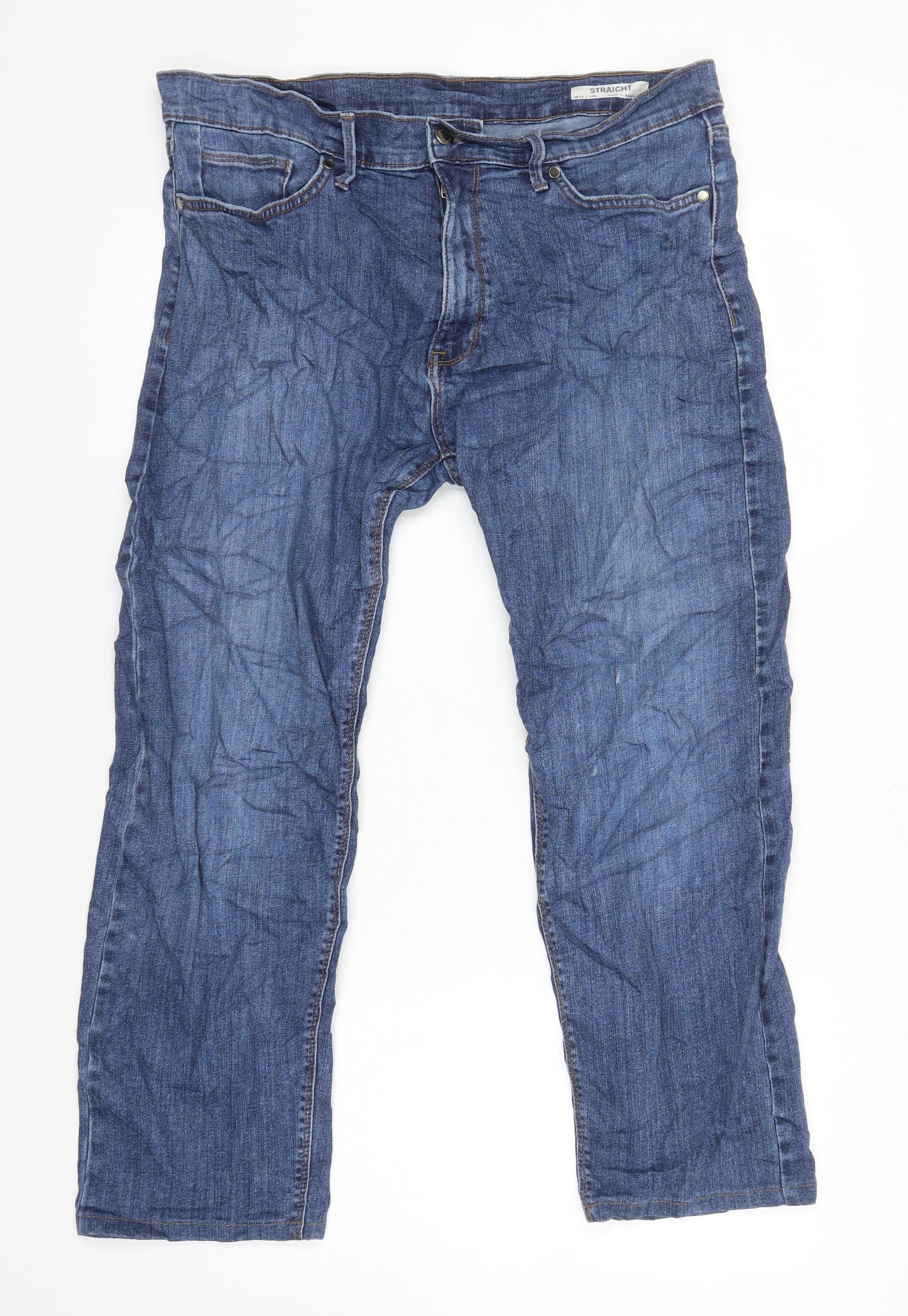 M&S Mens Blue Cotton Straight Jeans Size 34 in L25 in Regular