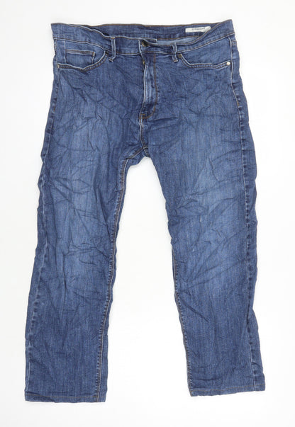 M&S Mens Blue Cotton Straight Jeans Size 34 in L25 in Regular