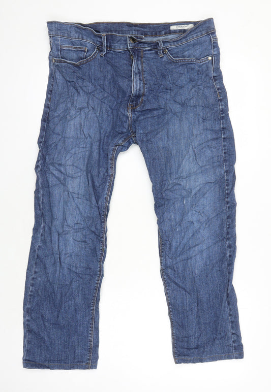 M&S Mens Blue Cotton Straight Jeans Size 34 in L25 in Regular